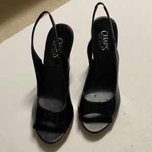 Chaps Women's Glossy Black Peep-Toe Heels